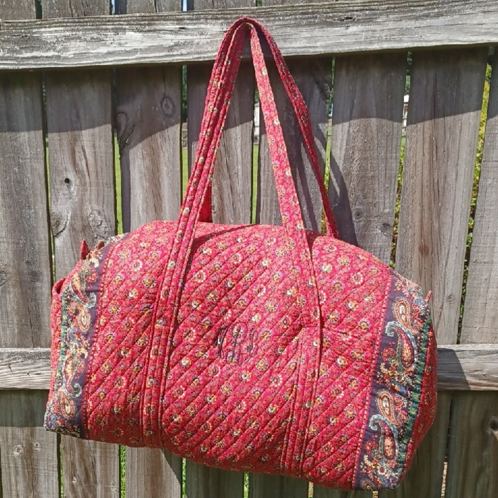 Vera Bradley 1990s Quilted Jumbo Sized Travel Duffle Bag COLETTE RED Made In USA